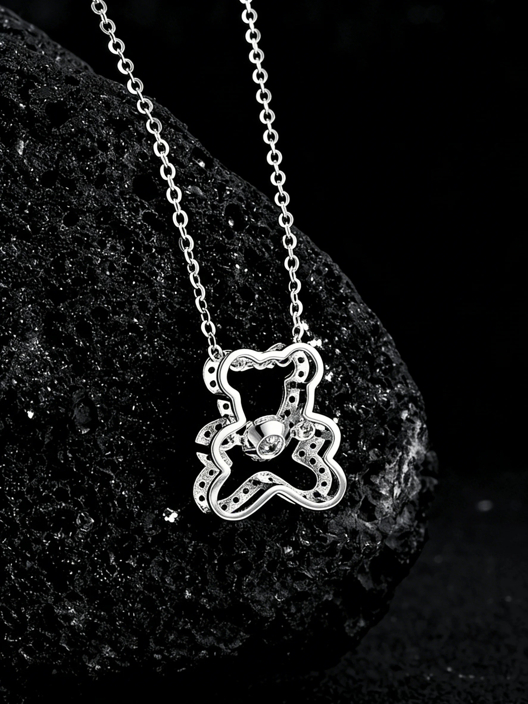 S925 Silver Bear Moissanite Pendant Necklace