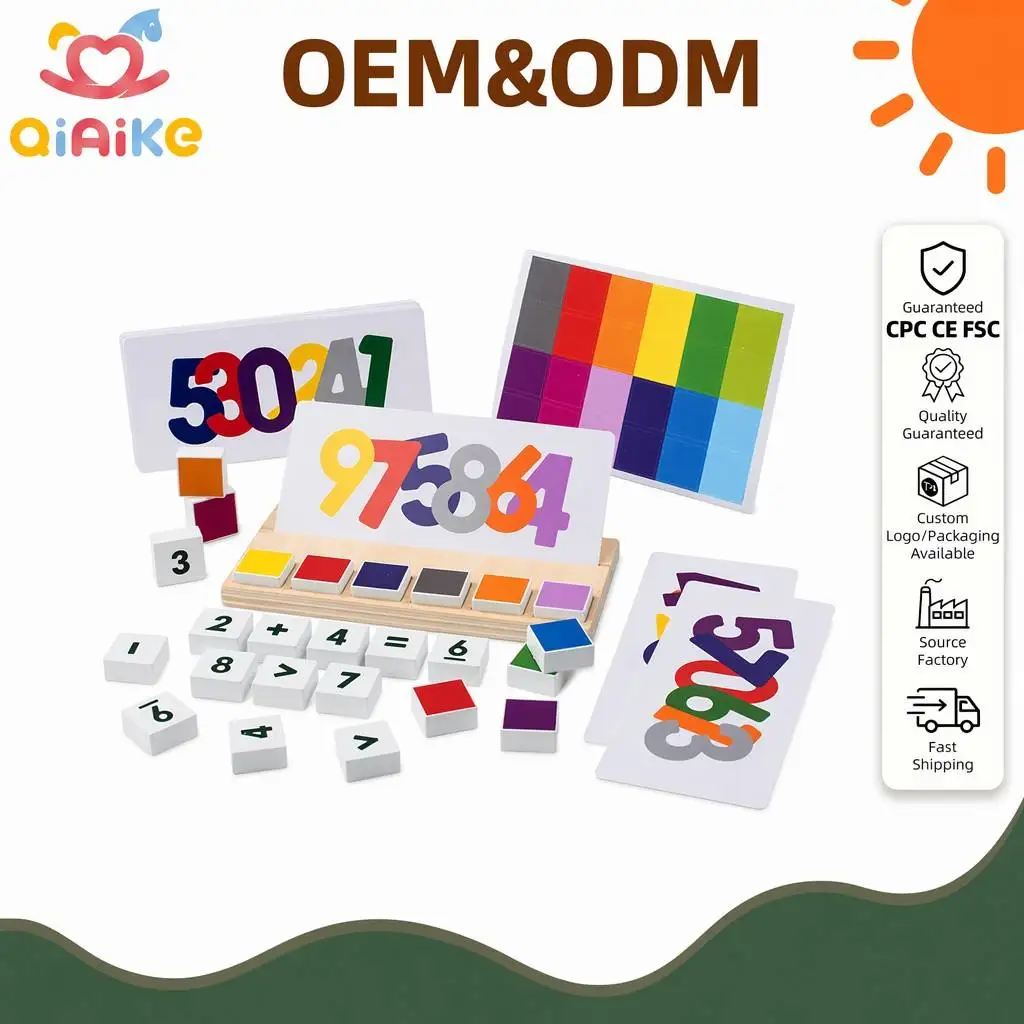 Set educativo in legno Montessori per l'apprendimento della matematica: blocchi numerici per il conteggio, il riconoscimento e il calcolo, carte flash per l'abbinamento dei colori, giocattolo didattico