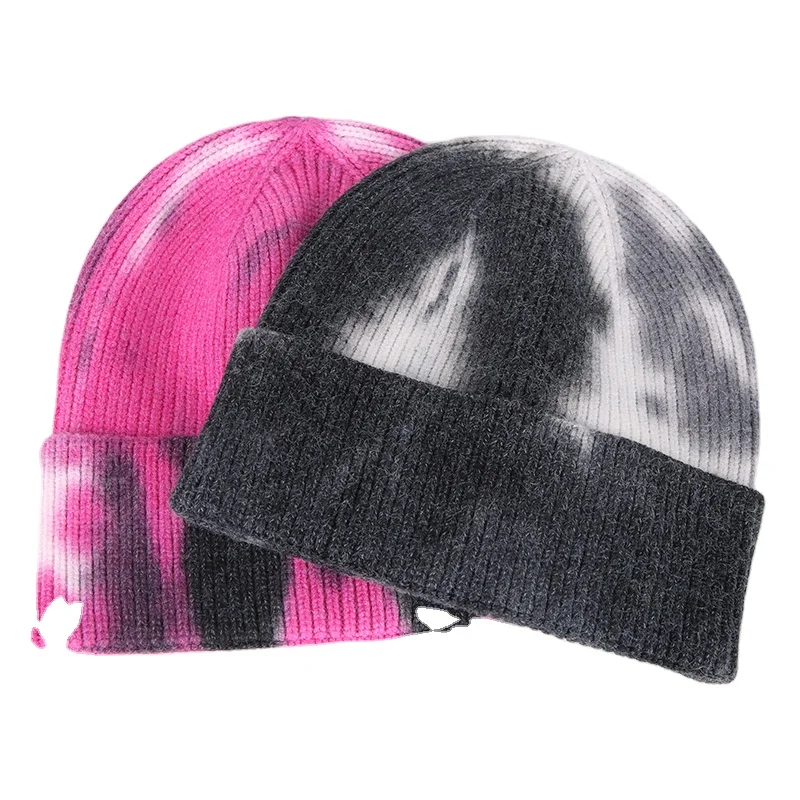 New Trend Women Winter Soft Fashion Colorful Knitted Hat Custom Tie Dye  Sublimation Beanie
