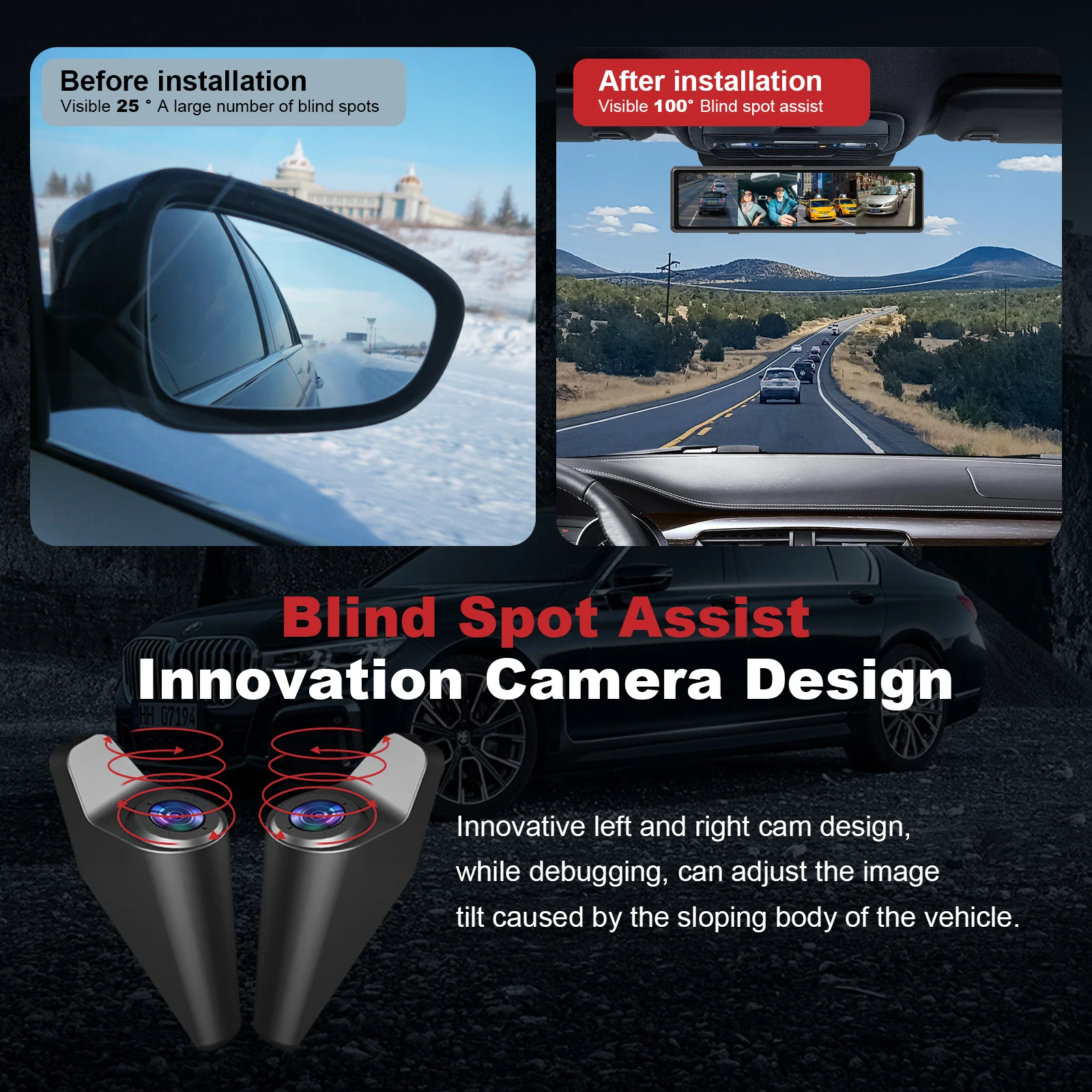 ADINKAM Car Dvr Camera Rear View Mirror Dashcam 4K Dash Car Camera with Wifi  Sony Sensor 4 Channel Mirror Dash Cam