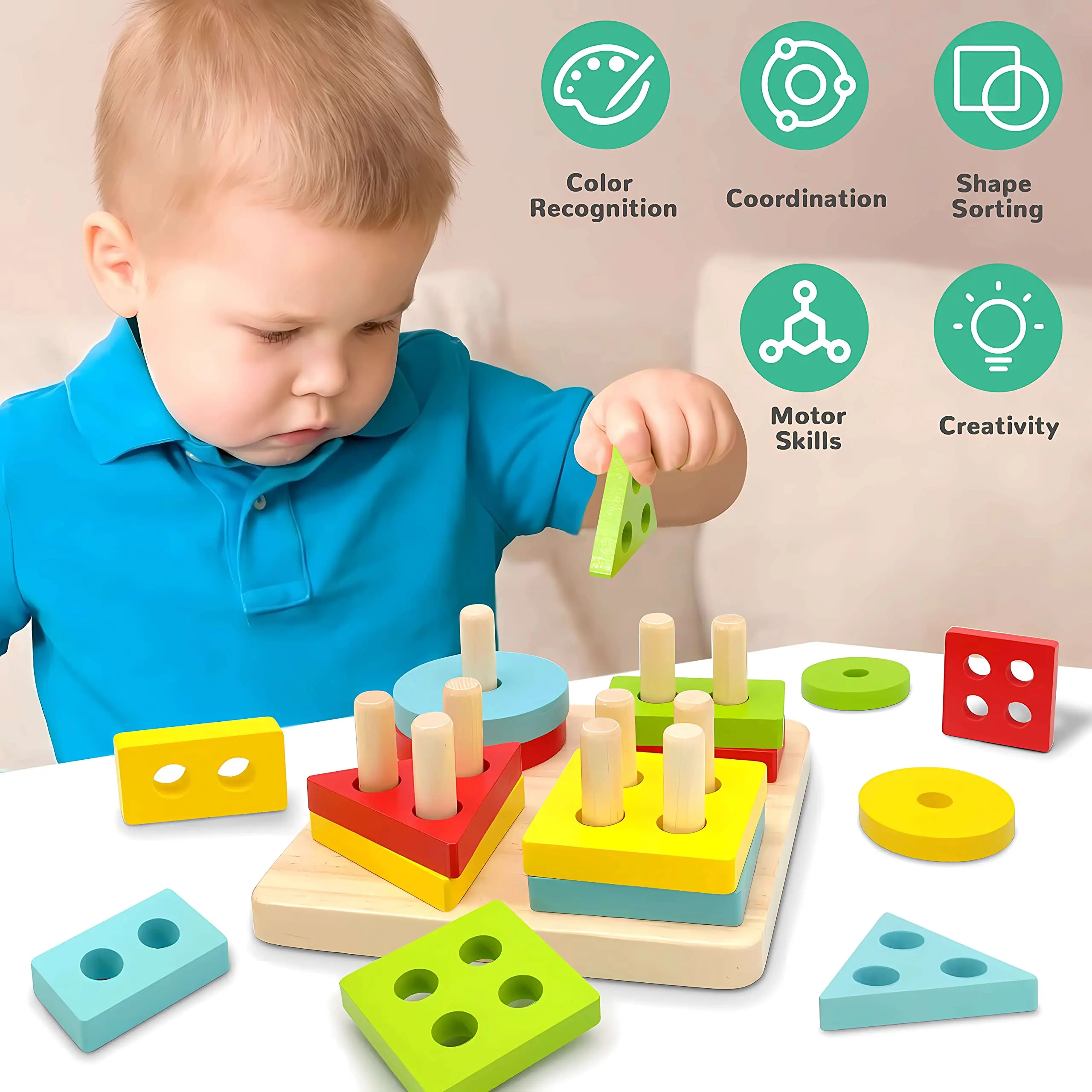 Wooden Sorting And Stacking Toys For Toddlers 1-3,Montessori Toys Color ...