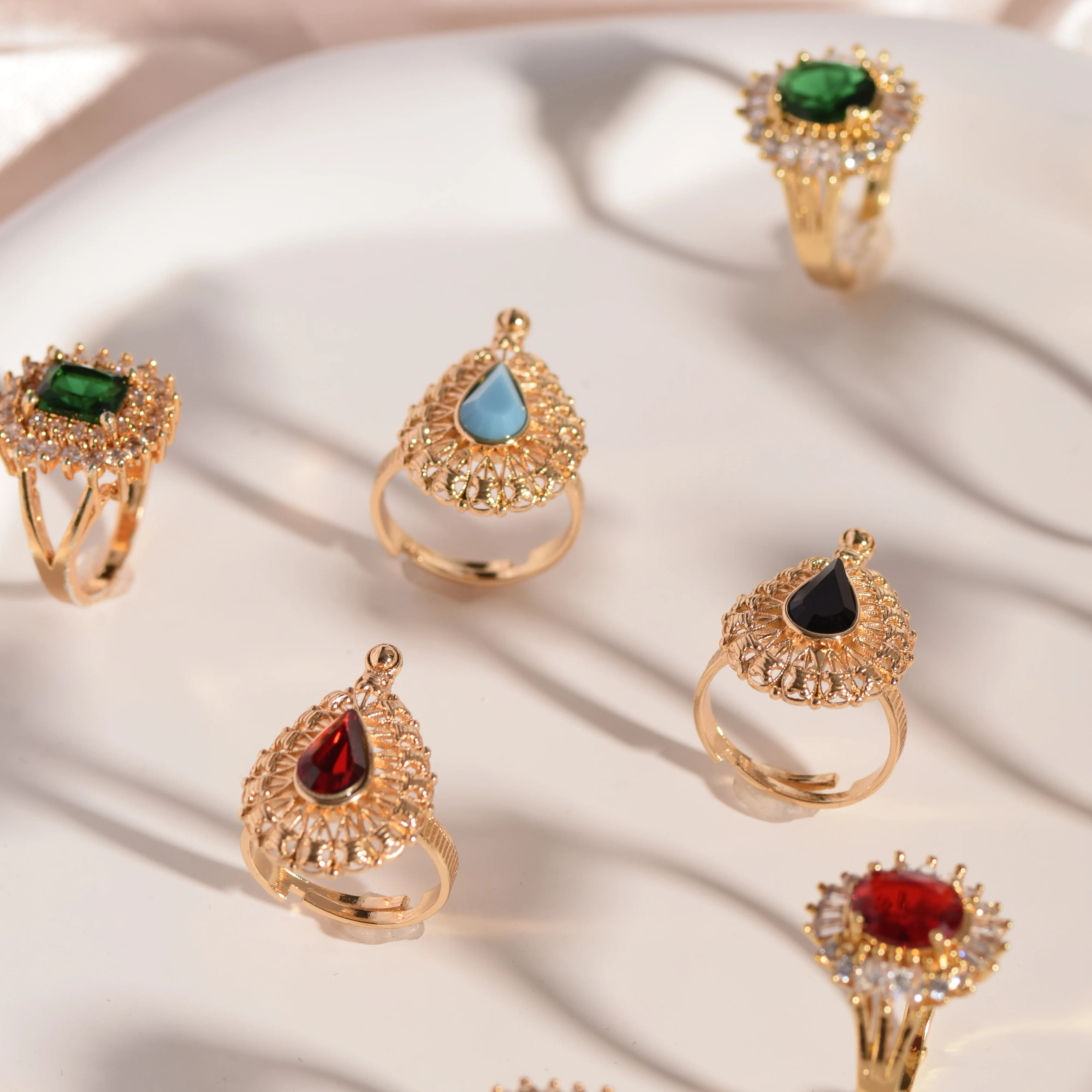 Custom Middle Eastern Style Luxury Ring 18K 24K Gold Plated Natural Gemstone Arabic Style Fashion Ring for Women