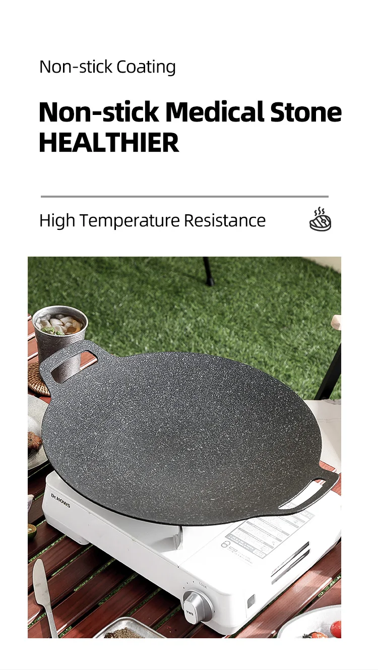 Korean Safety Coating Healthy Smokeless Aluminum Outdoor Camping Double Bottom Induction Non Stick Barbecue Griddle Grill Pan
