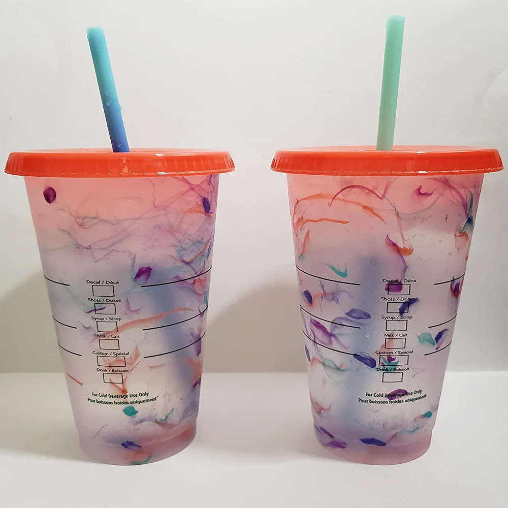 Color Changing Plastic Cups With Lids And Straws, Perfect For