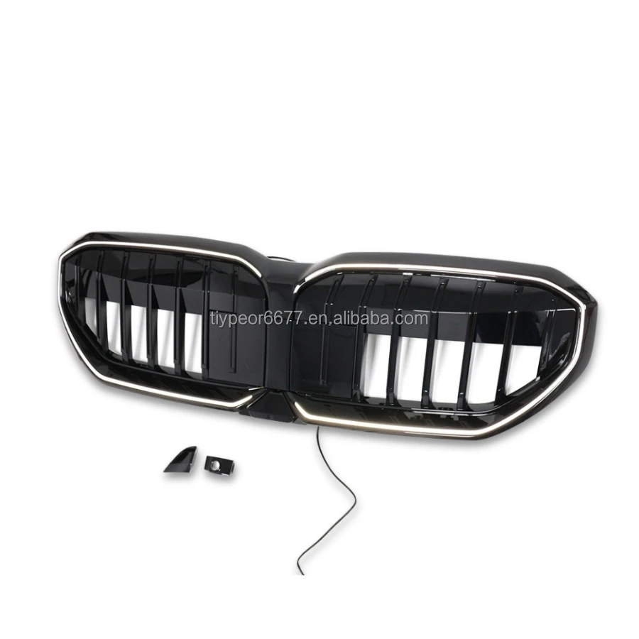 product tiypeor update all black mesh gloss black single line front bumper grille led lamp for bmw 5 series g60 2024-6