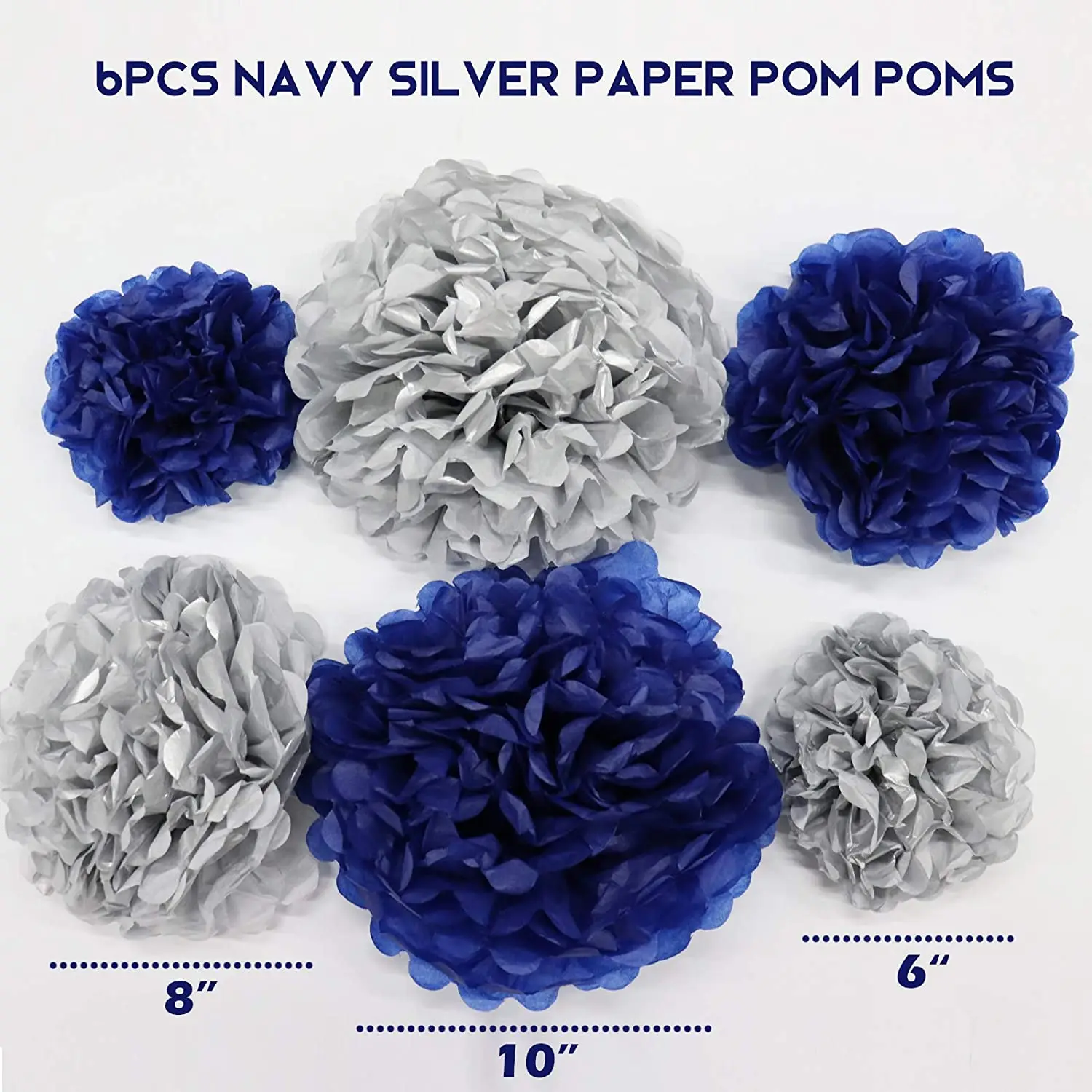 6 Navy Blue Tissue Pom Poms