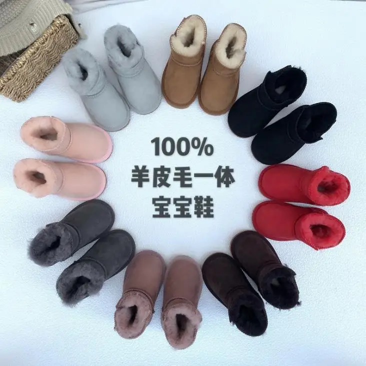 Натуральная овечья кожа; Из натурального меха, детская зимняя обувь ботильоны Младенческая Крытая Детские снежные сапоги из овечьей кожи; Детские ботинки; Обувь