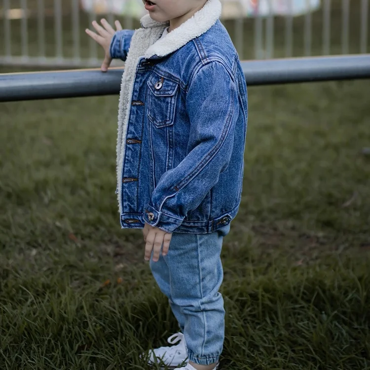 Custom Baby Boy's Jean Bomber Coat Warm Winter Sherpa