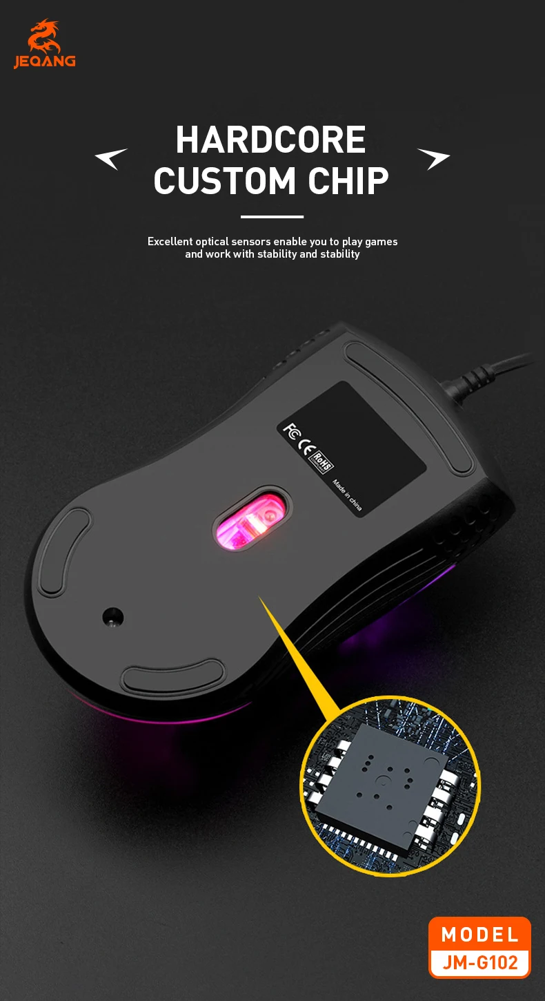 Jeqang RGB Backlit Optical Mouse with 1.5m USB 3D Engraving Roller Cavity Design Mini Gaming Style for Gamers PC Laptops