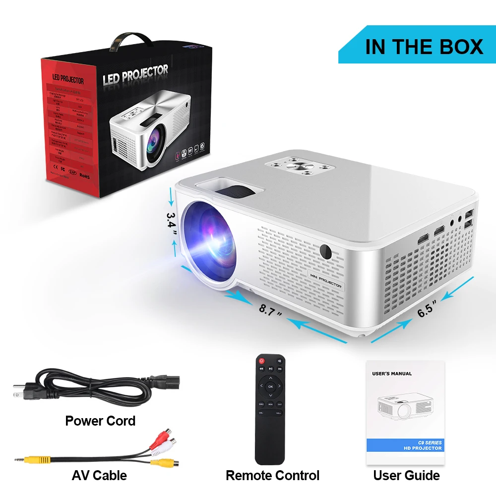 2020 Upgrade CHEERLUX C9 Android 720P HD Projector Home Theater 2800 Lumens 1080P LED LCD Projector Beamer Android Wifi Beamer