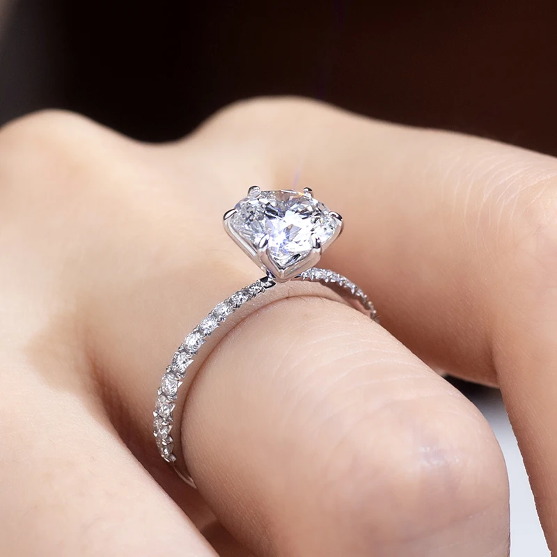 White Gold Ring Simple Design Lab Diamond Ring Round Cut Loose Stone High Quality Silver 10K 14K 18K White Gold Ring