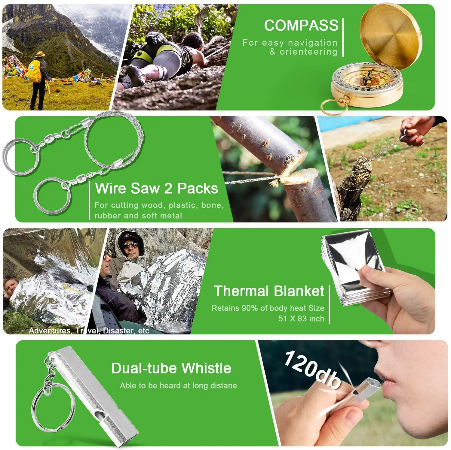 RS Camping EDC Survival Kit Gear Box Tactical Outdoor Survival Kits for Hiking Camping 18 in 1 Emergency Survival Kits
