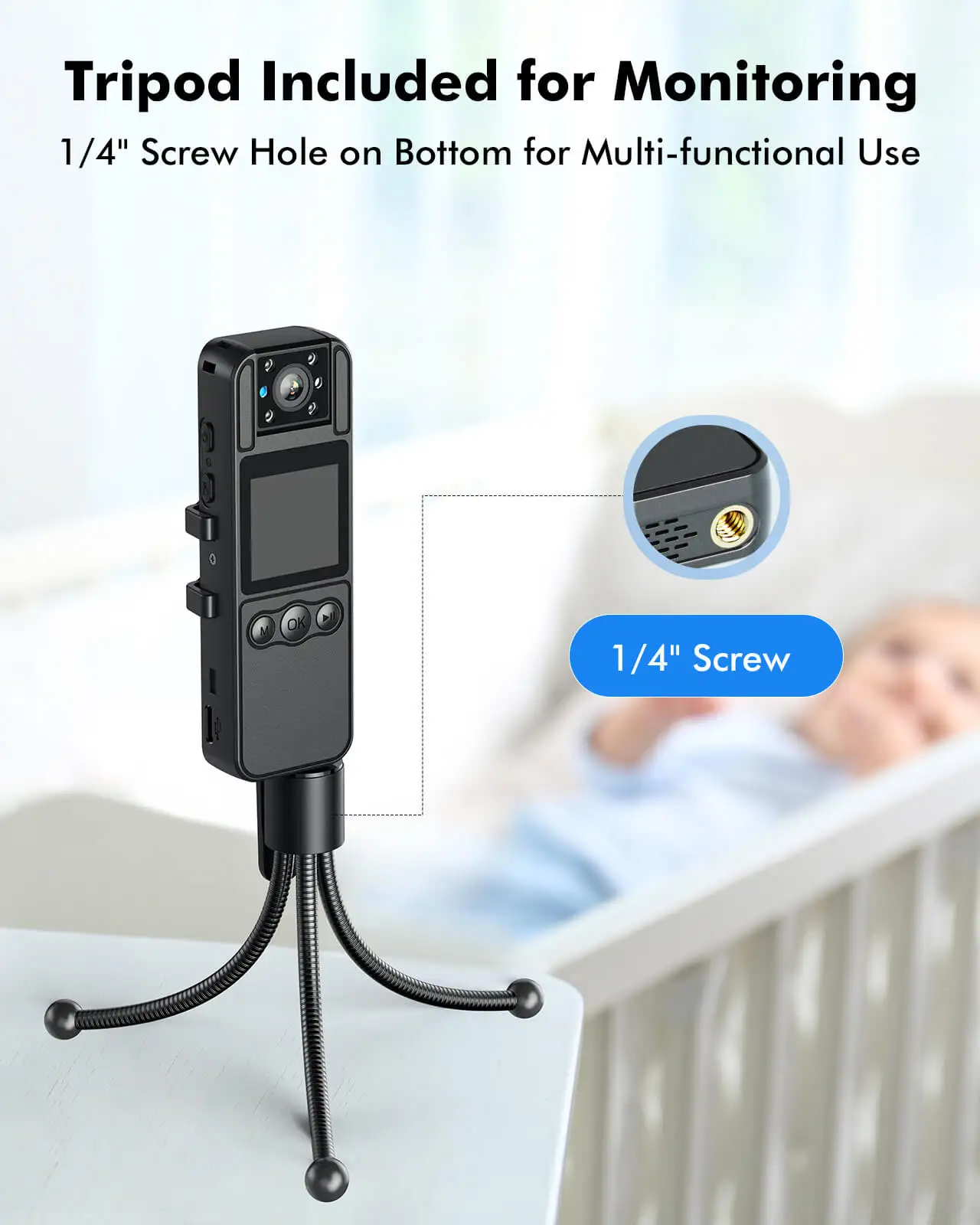 BOBLOV A26 128GB Mini Body Camera, Small Body Cams, 6 Hrs Video Recording Tripod Included For Monitoring Wearable Video Camera For Service Delivery Recording Collect Evidence - View #8