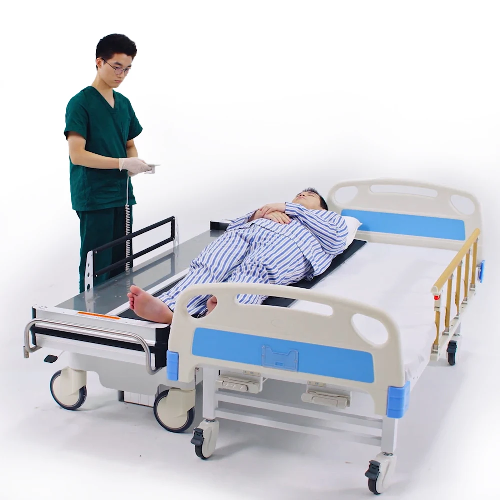 Medical electric hospital bed for patient transfer parallel from bed to bed/ operation or examination equipment with least labor