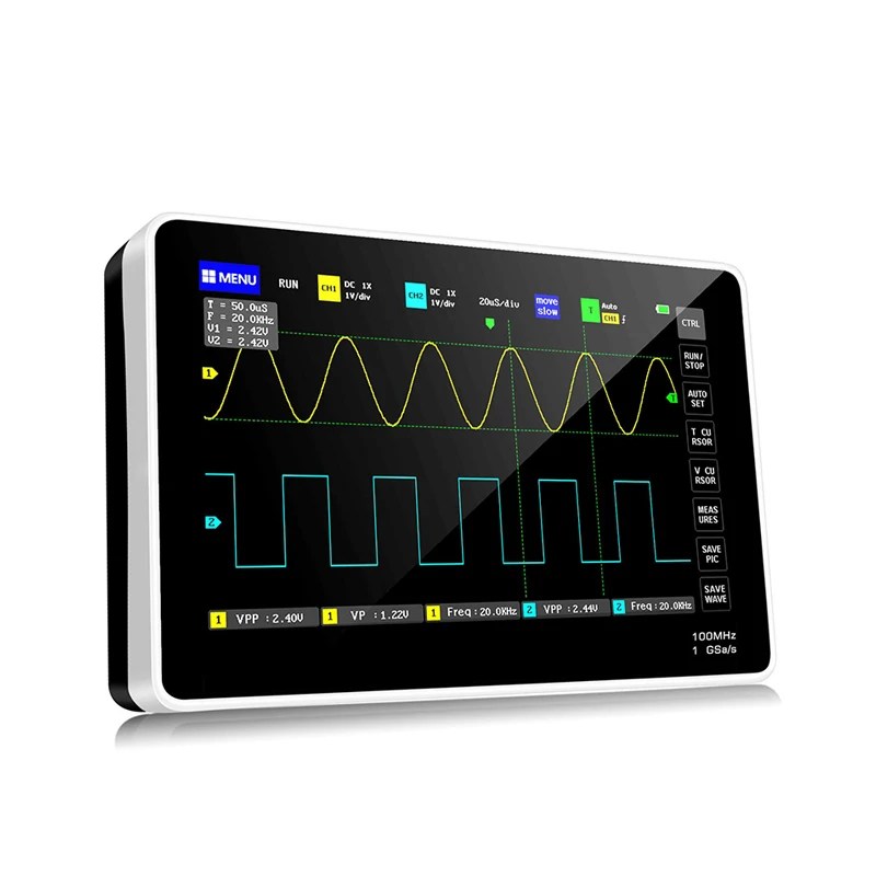 FNIRSI 1014D Digital Oscilloscope 100MHz 2Channels 1GSa/s Real Time sample rate USB host and device connectivity 7 Inch