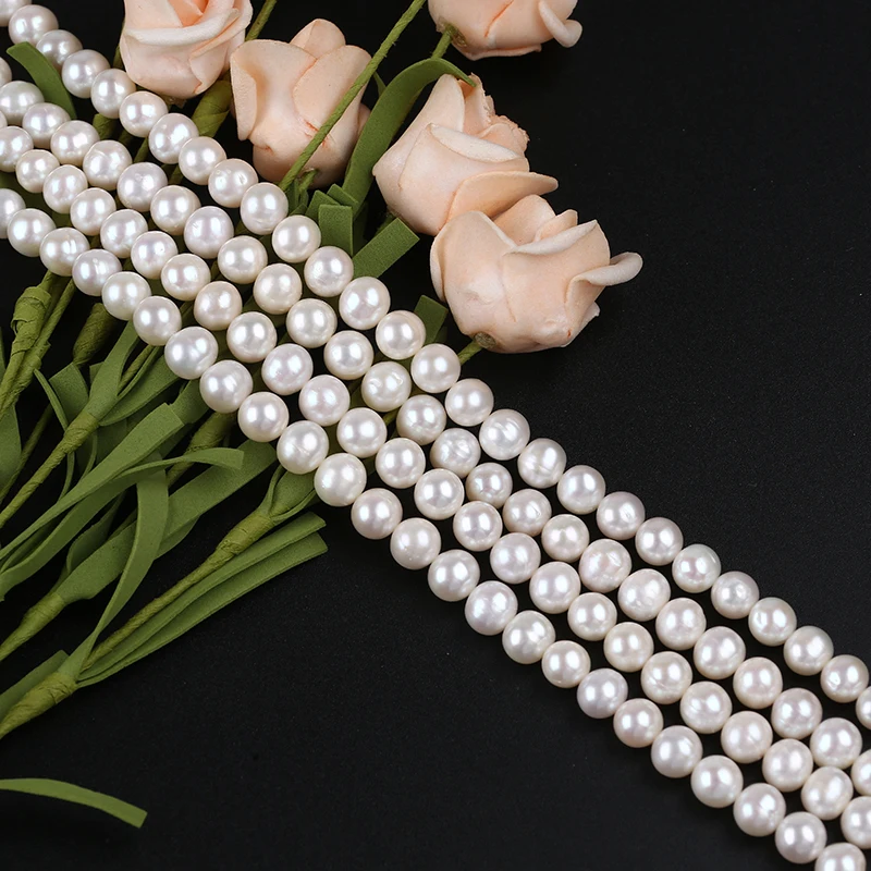 Zhuji Pearl Market Natural White Color 7-8mm Near Round Shape Freshwater Pearl Strands for Jewelry Making