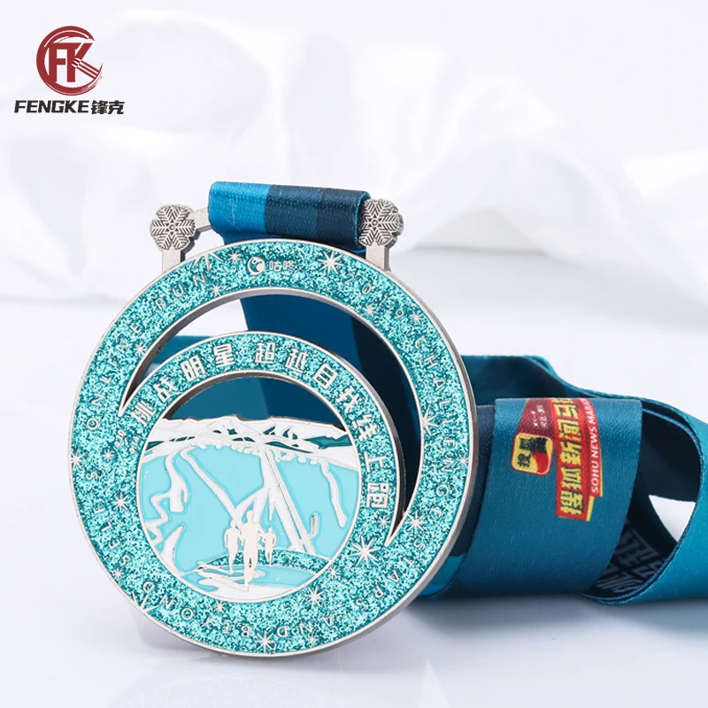 Unique Design Custom Logo Shiny Metal Award Zinc Alloy Glitter Running Marathon Hollow Round Medal details