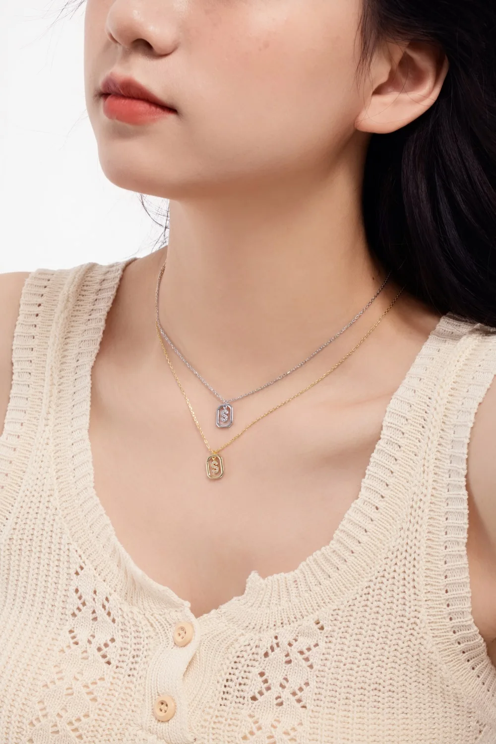 KAKODIY rhodium 14K gold plated delicate zircon monogram necklace, personalized initials necklace for women detail 2