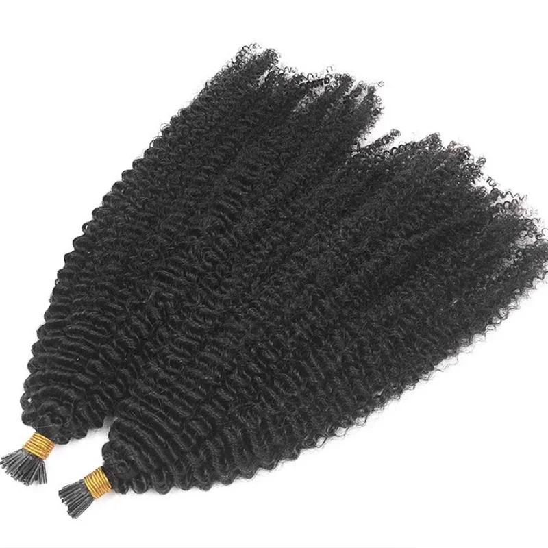 Mongolian Remy I Tip Hair Extensions Afro Kinky Curly Pre Bonded Microlinks Fusion Natural Color_voghion.com