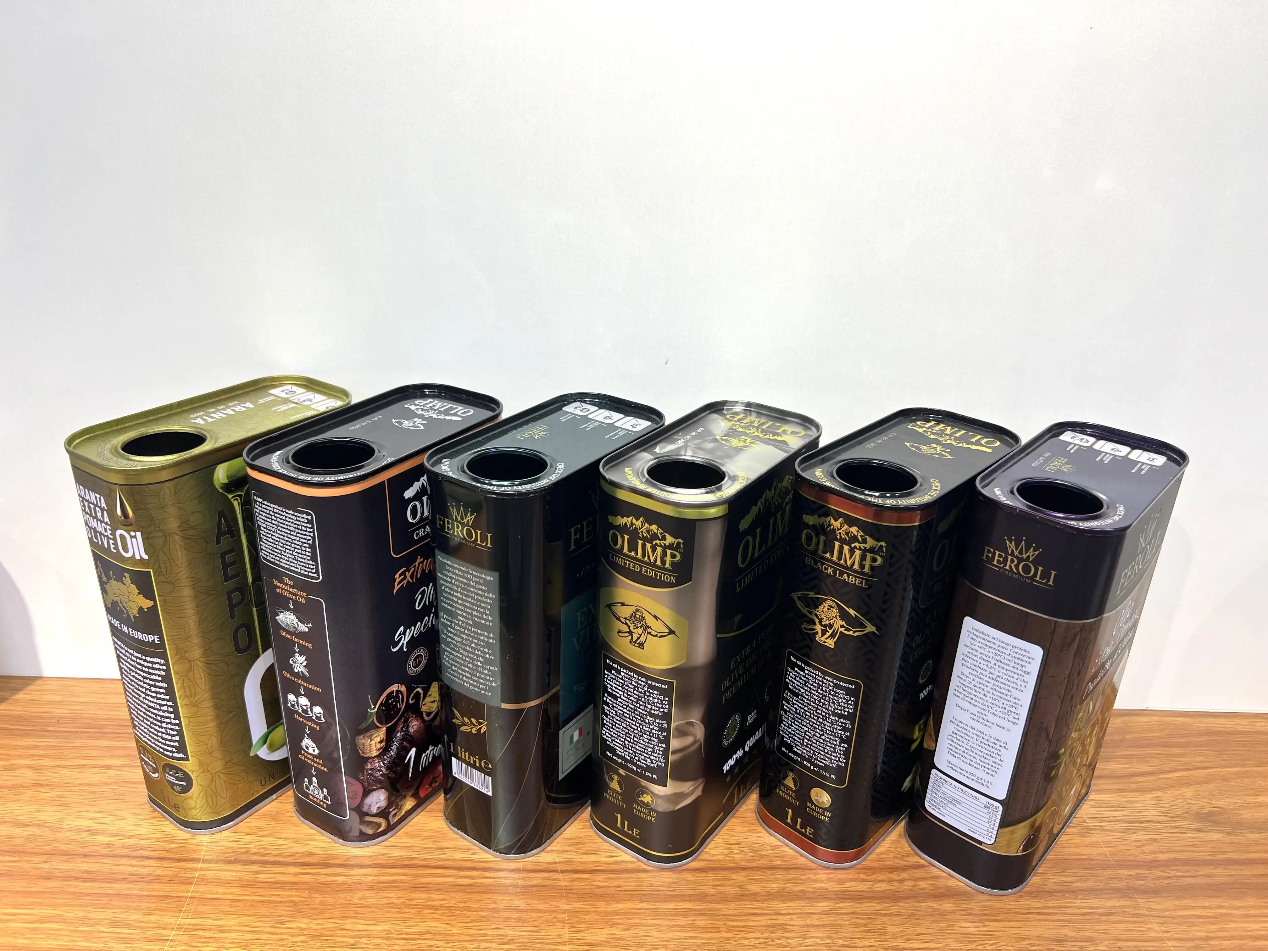 Custom Empty 500ml 750ml 1L 3L Square Rectangular Olive Oil Tin Can with Plastic Lids for Edible Oil Packaging