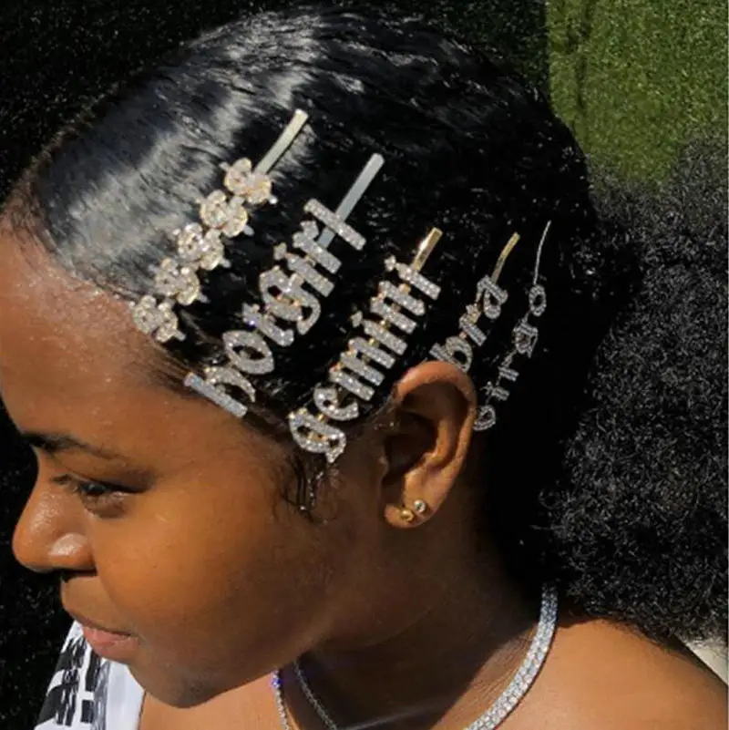 Hot Women Crystal Rhinestone Words Hairpin Hair Clips Barrette Hair Accessories