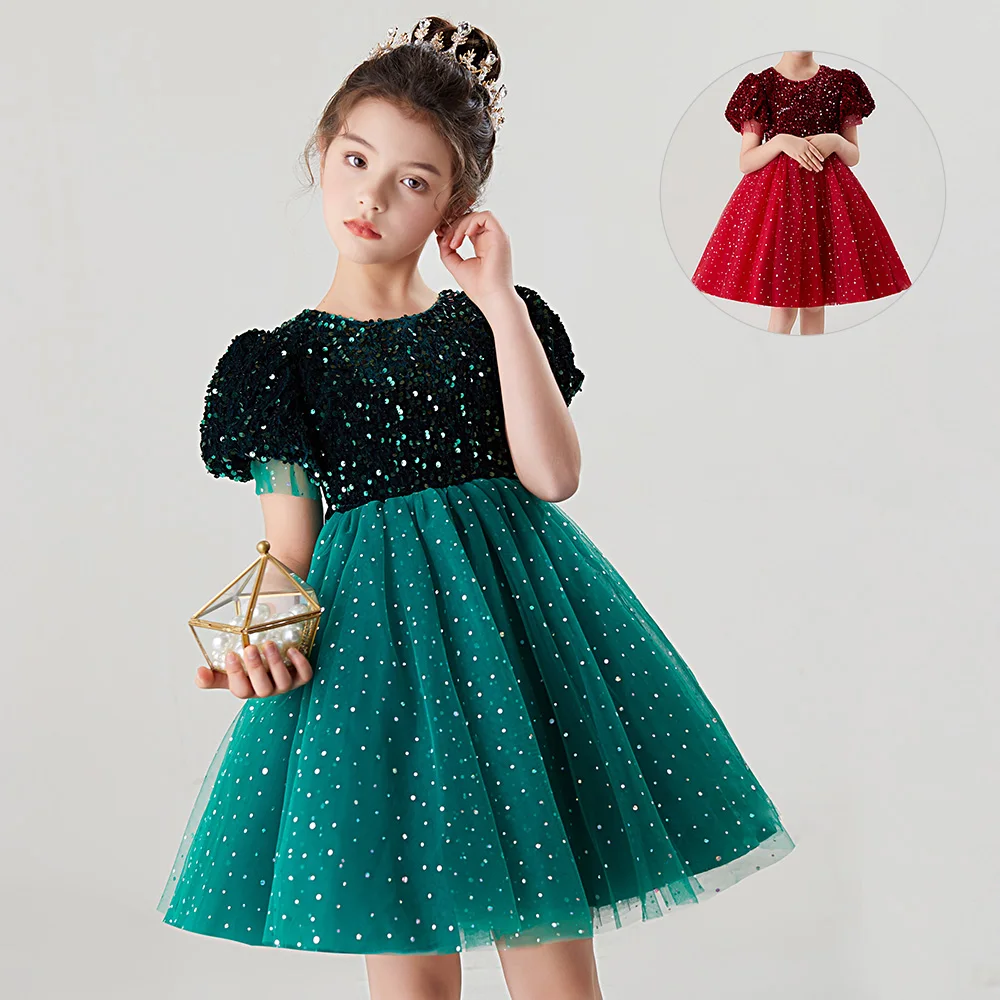 fitted lace wedding dress Tween Girls' Extra-Long Sleeves Graphic Sequin Party Dress – Elonnashop main image 1