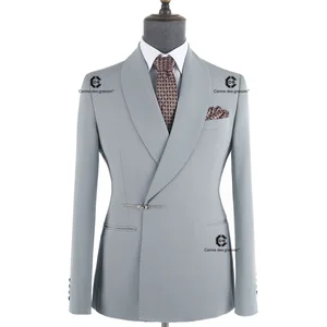 Cenne Des Graoom 2026 New Elegant Light Grey Men Suits Metal Side Release Buckle 2 Pieces Set High Quality Wedding Party Dinner