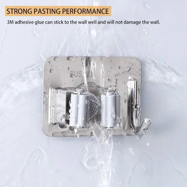 CUSTOM OEM Double Clip Mop Holder Wall Mount Space-Saving Stainless Steel Mop and Broom Holder with Hook Silver