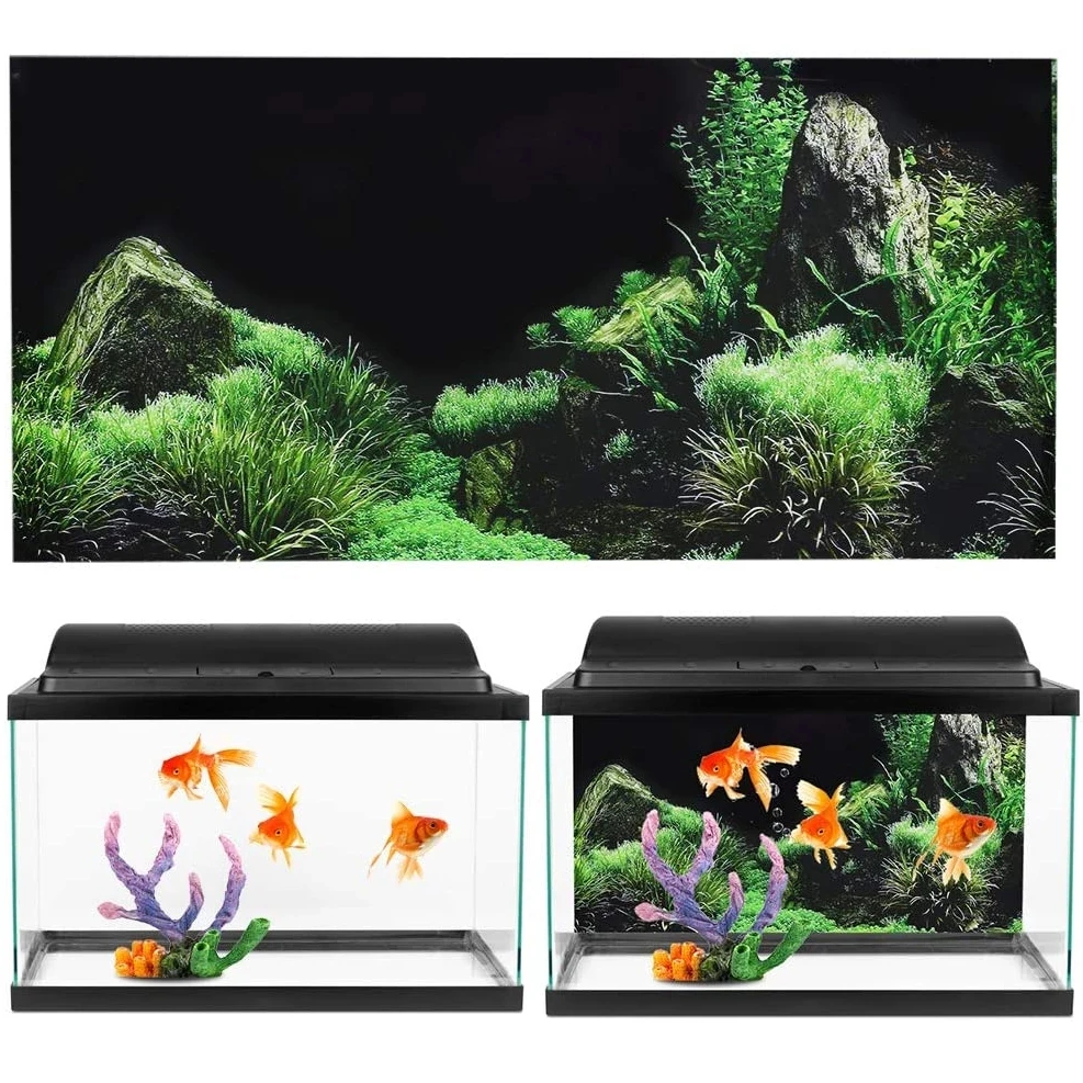 TOPINCN 3D Effect Adhesive Seaworld Poster PVC Aquarium Fish Tank Backdrop Mural Decorative Underwater Poster PVC Decor Wallpaper Living Room Sofa TV Background Photo Wallpaper 