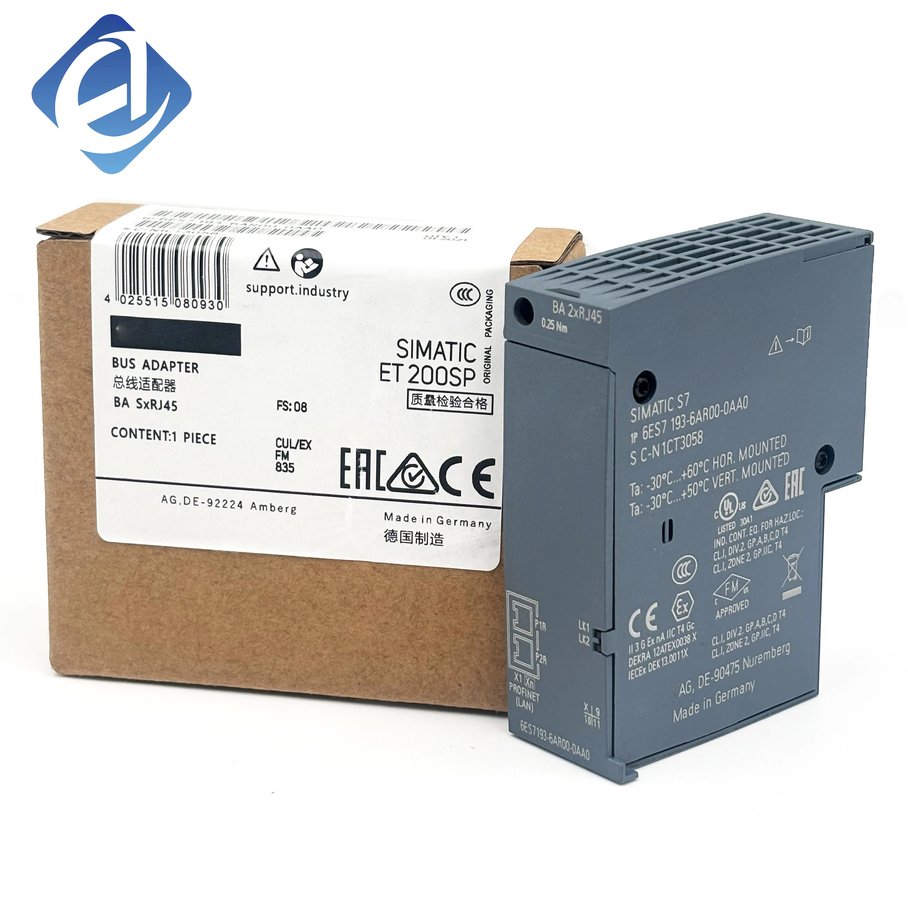 Brand New and Original 6ES7 193-6AR00-0AA0 PLC Controller Bus Adapter for PAC & CPU Programming