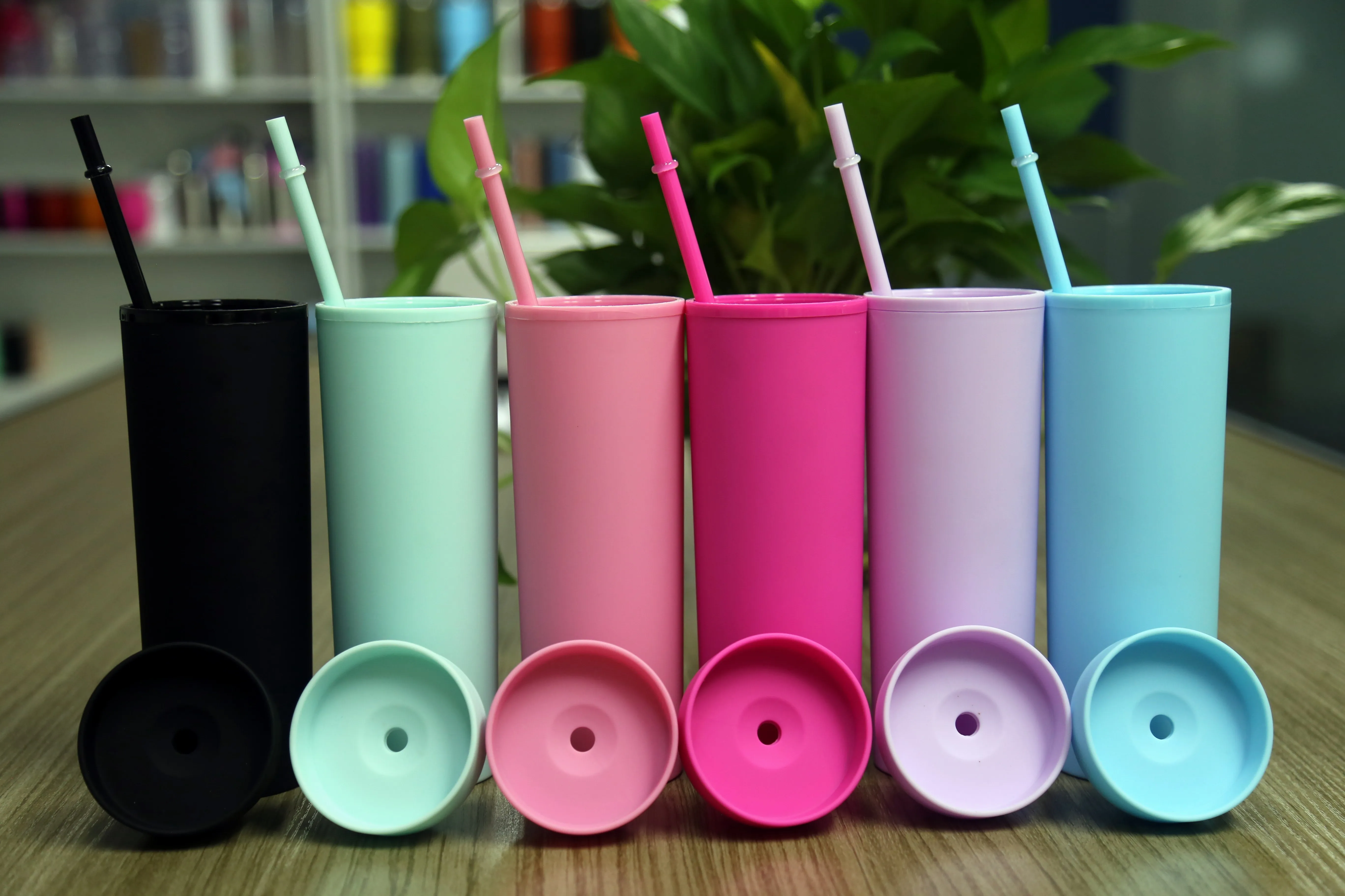 500Ml 16 Oz Skinny Tumblers with Lid and Straw Matte Acrylic