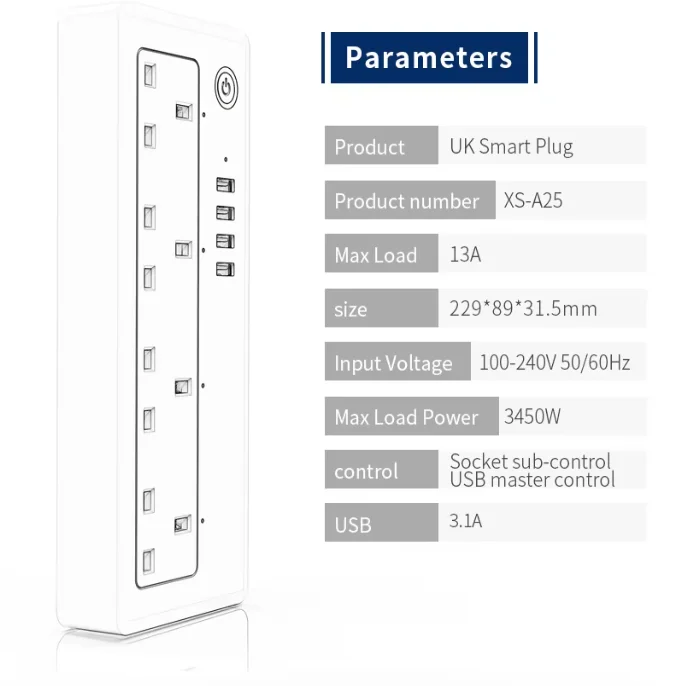 HONPNK Remote Control Via Mobile Phone Timer Function UK Standard Power Strip WiFi Smart Power Strip Tuya Design Smart Socket