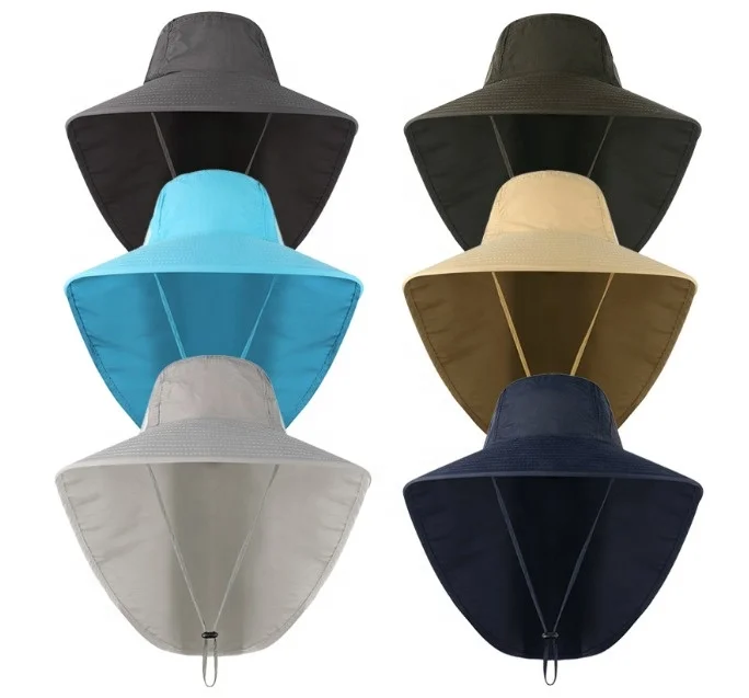 Открытый летний широкополый нейлон с сеткой сбоку UPF50 Мужская быстросохнущая рыболовная