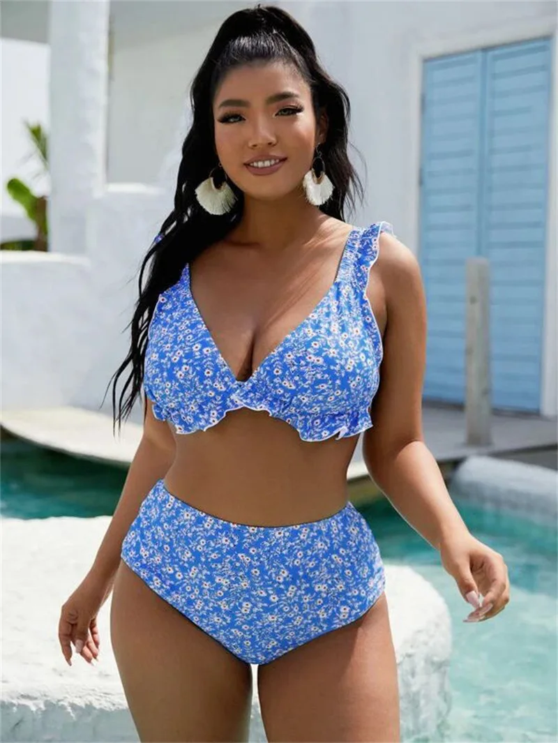 2022 new summer swimsuit women's triangle split floral print large Bikini Swimsuit