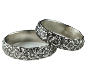 Manufacturer High Quality Vintage Black Antique Oxidized 925 Sterling Silver Flower Band Wedding Ring
