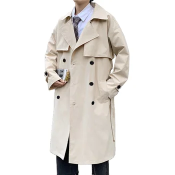 Autumn new double-breasted trench coat men's fashion handsome coat english style long coat for winter