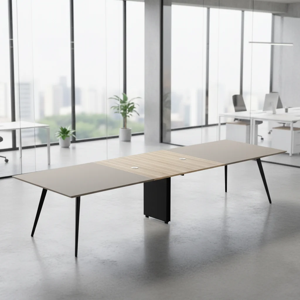 Large Modern Conference Table with Dual Power Sockets Midline Cable Tray Adjustable Feet Office Meeting Furniture 3