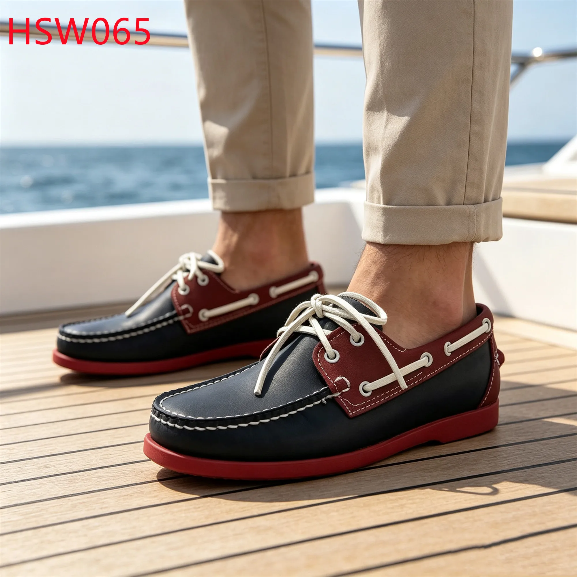 LXG,weekend Outings Contrasting Color Upper Hua Singh Boat Shoes Island Vacation Unisex Lace-up Style Moccasin Shoes HSW065