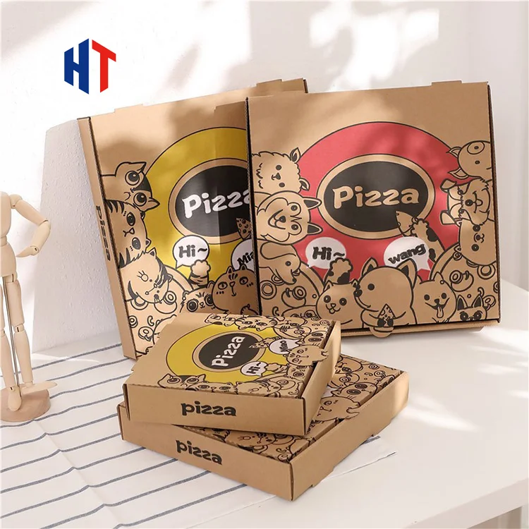 Hot Sale Custom Logo Elegant Brown Craft Cardboard Paper Pizza Box