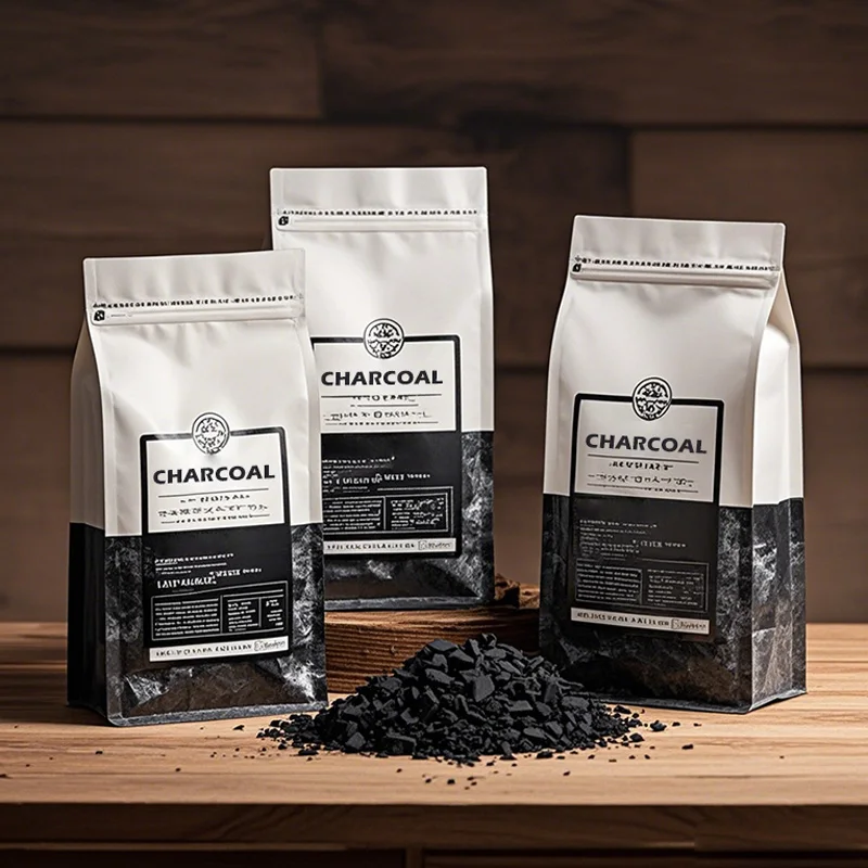 Custom Printed 5kg 10kg Digital Printing Packaging Flat Bottom Bag Charcoal Bag 15kg 3kg Kraft Paper Charcoal Bag
