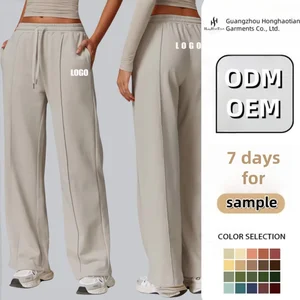 Custom ODM Women's Fitness Joggers Pants Regular Casual Straight Wide Leg Drawstring Elastic Sports High Waist Sweatpants