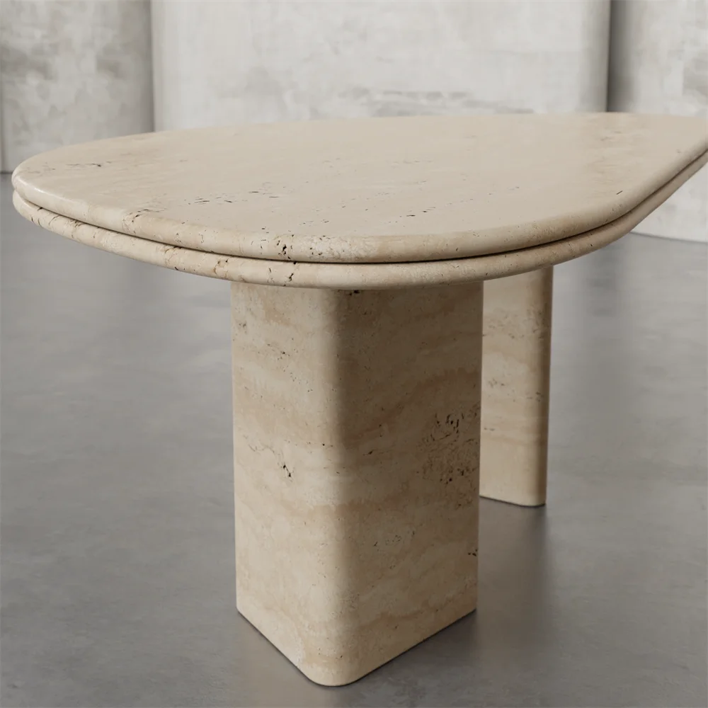 A Semi-circular Tabletop With Triangular Table Legs Dining Table
