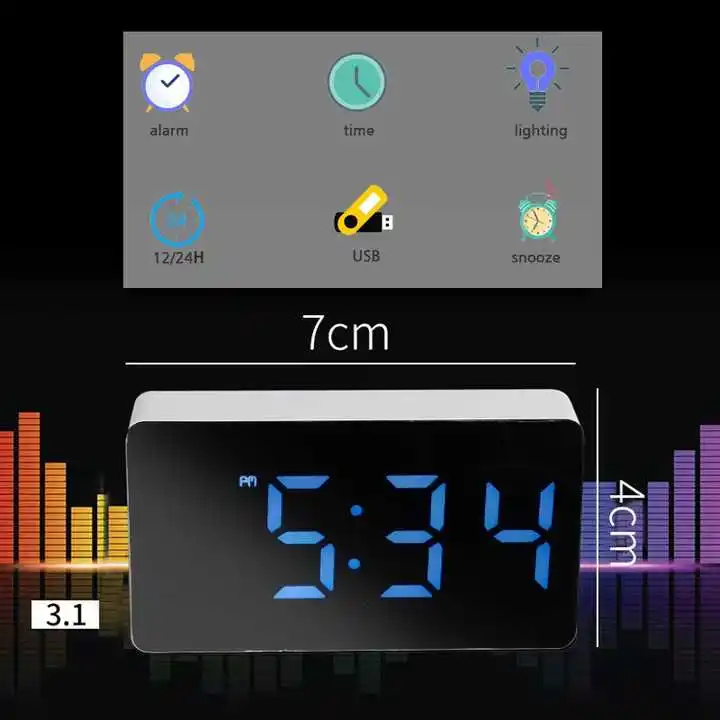 Wholesale Price Mirror Clock Alarm Clock Desktop Mute Intelligent Clock Time Display Bedroom Digital Electronic Clock Ornament
