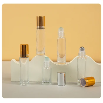 Transparent white customizable ball plastic gold gas cap 10ml cosmetic packaging essential oil bottle with lid