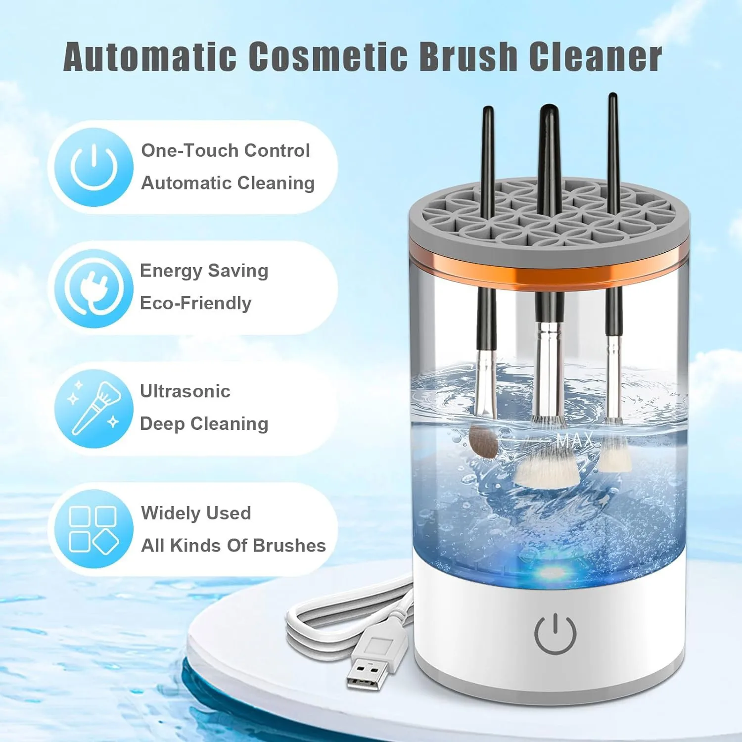 USB Charging Automatic Portable Makeup Brush Cleaner Electric Makeup Brush Cleaning Machine with Brush Clean Mat
