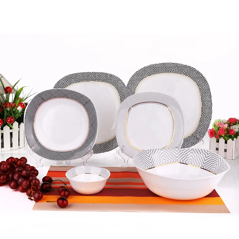 Round Opal Glass Dinner Set Square Optional Shape White Opal Glass