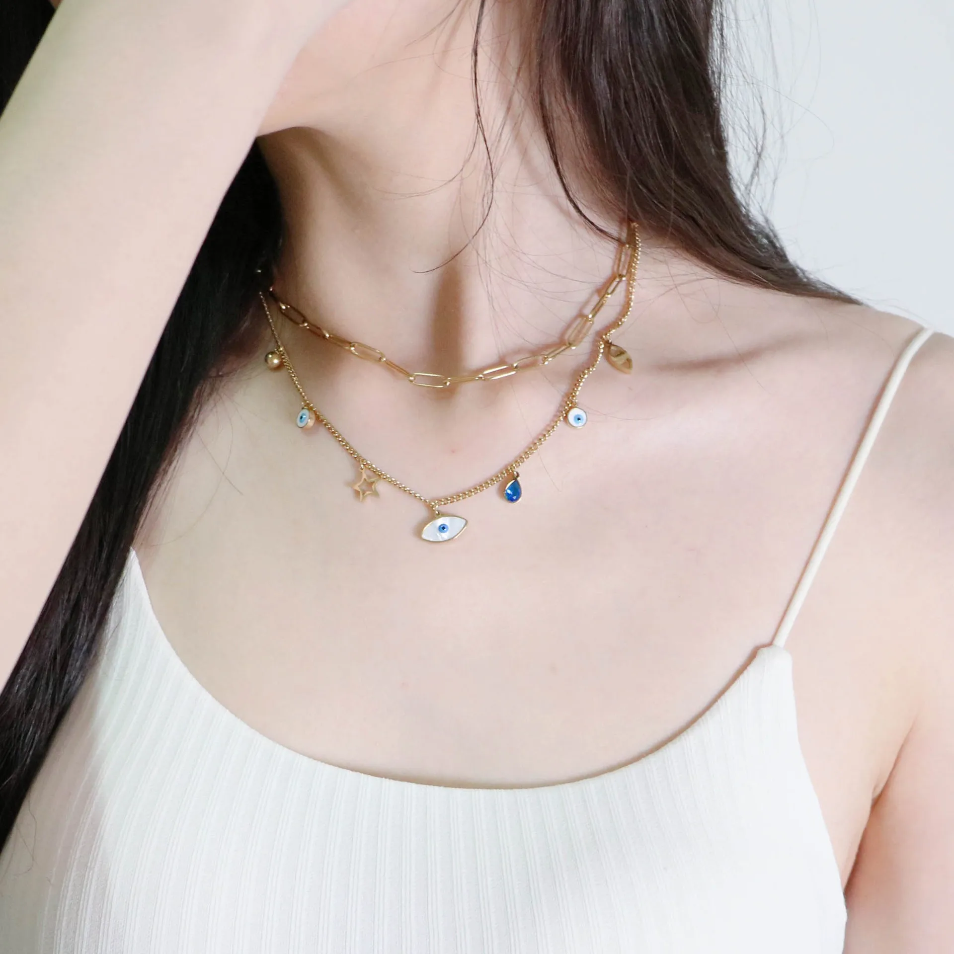 Двухслойное ювелирное ожерелье из титановой стали с 2-дюймовым удлинителем, вакуумным ионным покрытием и эмалевым 1696905