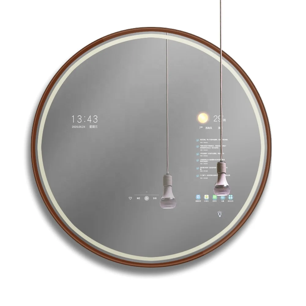 Modern Android Smart Mirror TV Magic Touch Screen LED Bathroom Vanity Illuminated Feature Aluminum Lenses Graphic Design