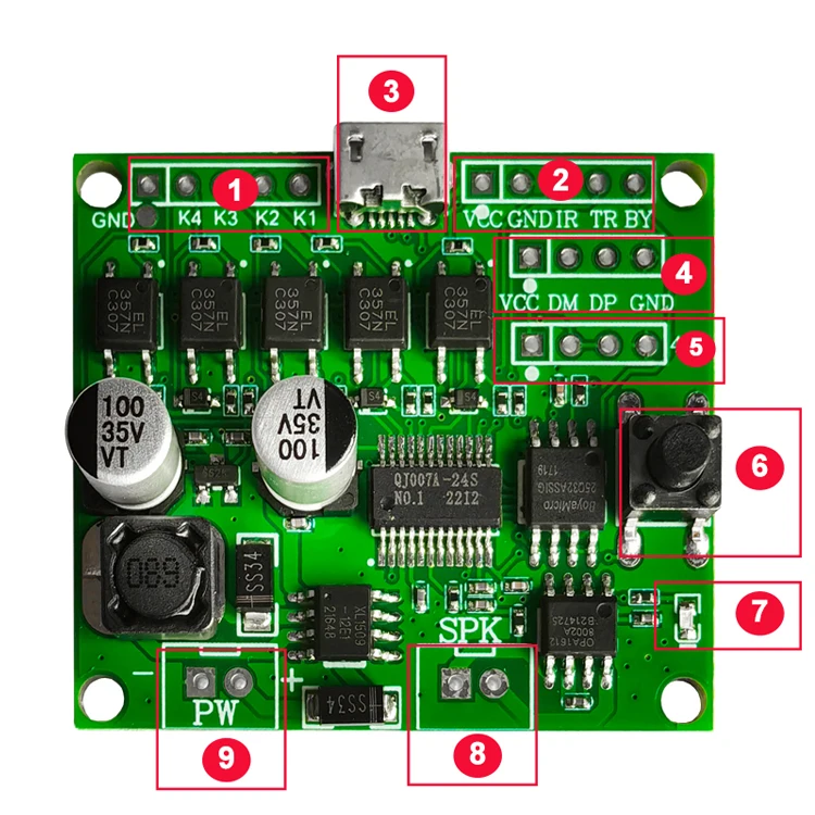 IO Multiple Trigger Module Serial Electronic Sound Board MP3 Voice PCB