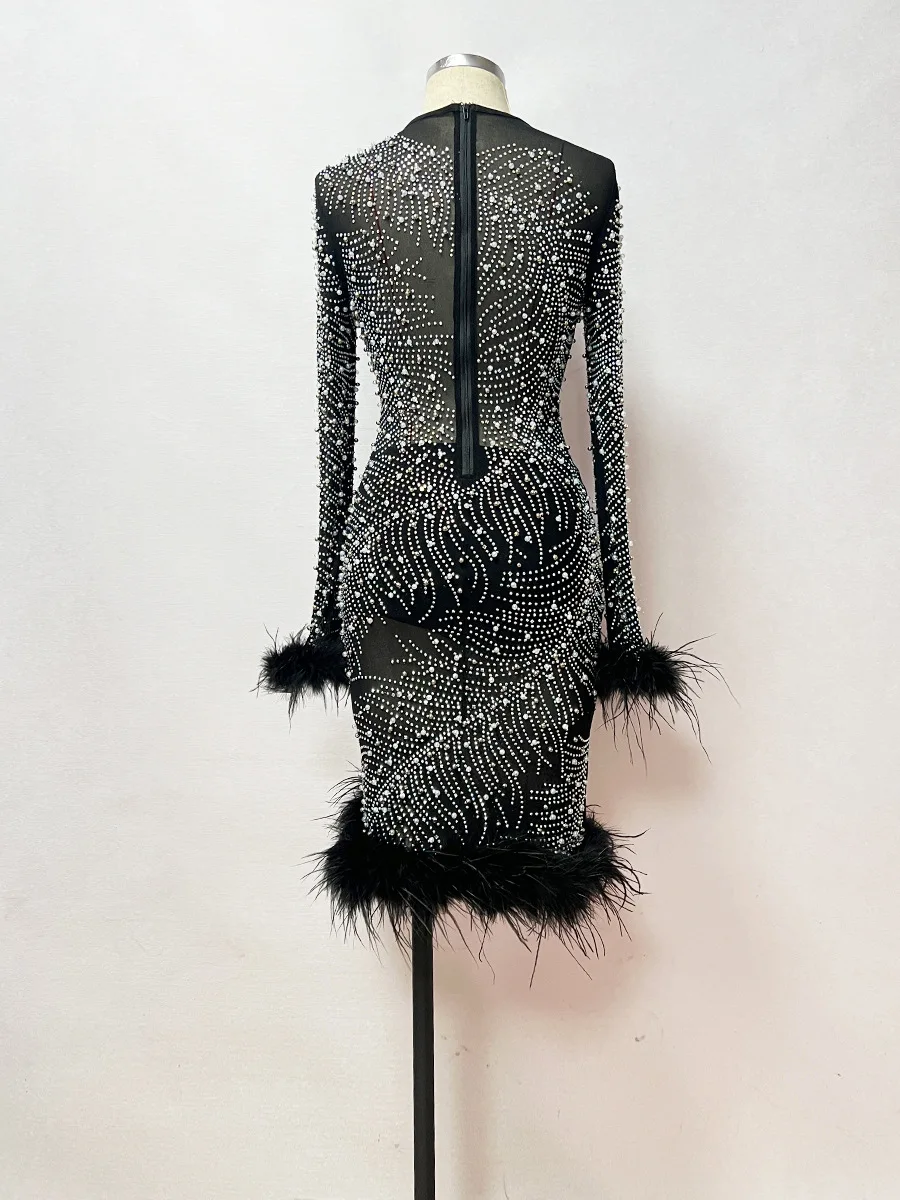 LS2484 Women Long Sleeve Dress - Sexy Mesh Bodycon Party